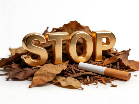 Stop sign with tobacco leaves and cigarette