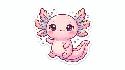 Fototapeta premium Cute Kawaii Axolotl Illustration With Pastel Colors And Sparkles