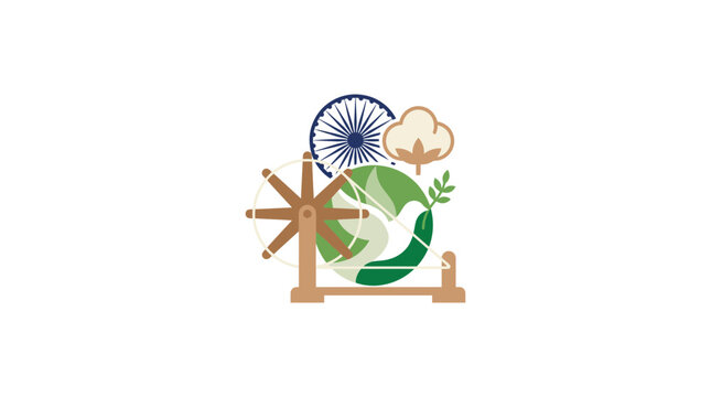 Gandhi Charkha, Dove, Earth, Cotton, Indian Flag - Symbol of Peace and Independence