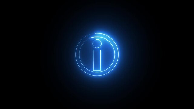 Animated neon info symbol on a black background.Neon help desk icon color glowing animated black background. Help desk in circle shape icon animation Help desk icon glowing neon cyan