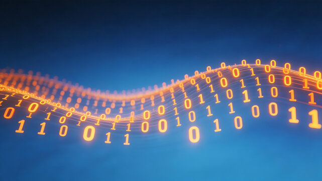 Binary code wave on blue background