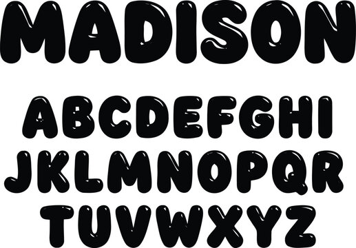 Black bubble letters alphabet font with madison example