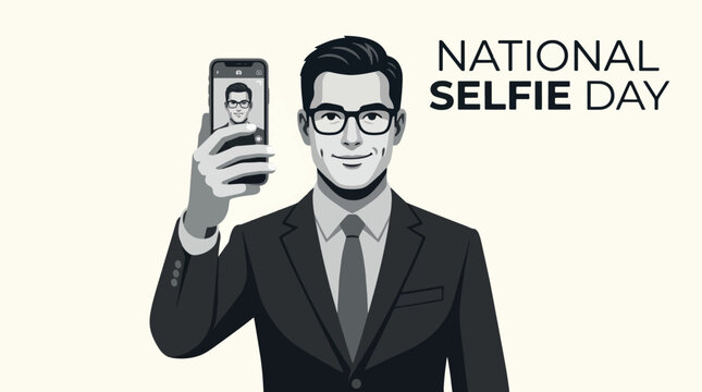 A man in a suit taking  takes a selfie with a smiling face