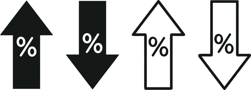 Four percent icons with arrows pointing up and down in black and white
