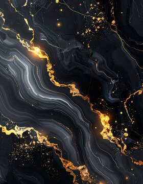 A dark, abstract geode pattern with gold and white accents