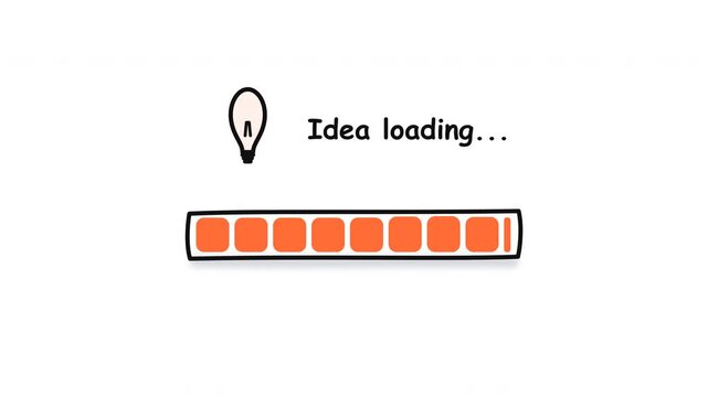 Loading bar doodle bold hand drawn sketch style with energetic orange light bulb brain storming concept loop 4K