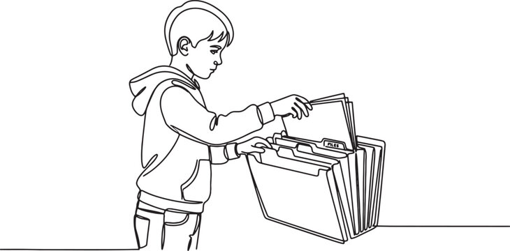 boy holding file folders in hand standing up