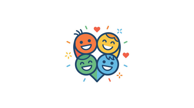 Happy Faces Heart Icon: Diverse Friends, Unity, Friendship, Love, Togetherness