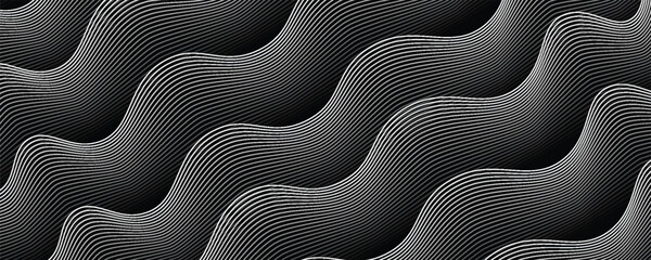 Abstract monochrome background featuring dynamic flowing white wave lines on a solid black backdrop. Elegant geometric graphic design with sharp contrast, smooth curves, and a modern © SOFBOYY23