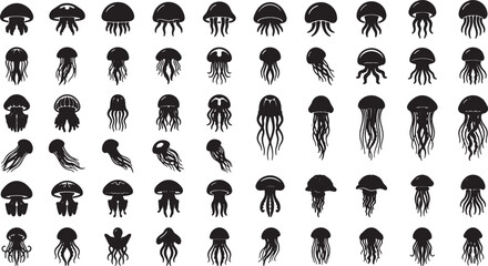 collection of jellyfish in black on white background © Sumon90cs