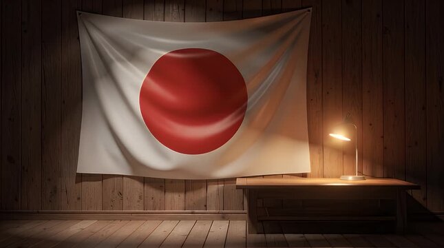 Main Subject Table Area Flag Scene with Warm Lighting in Cozy Wooden Room