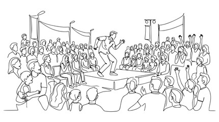 Obraz premium Performer on Stage Entertaining Audience, Line Art Drawing