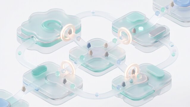 Soft isometric 3D verification network with light ring checkpoints connecting frosted glass platforms