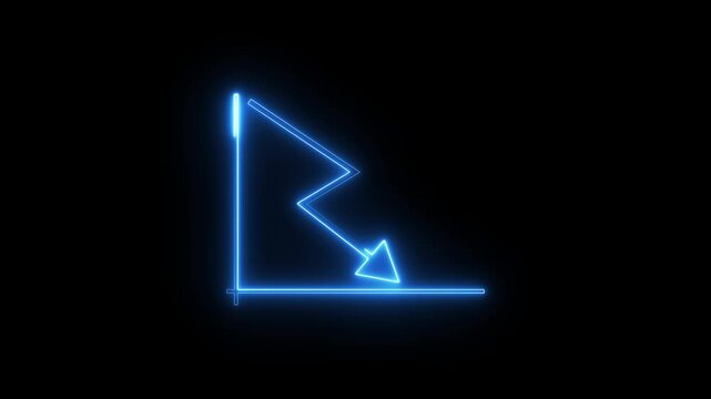 Neon blue light animation of a decreasing chart graph with arrow pointing down icon.