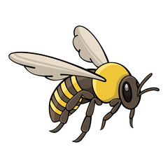 Cute cartoon bumblebee illustration flying with open wings isolated on Transparent background for graphic design or children book project