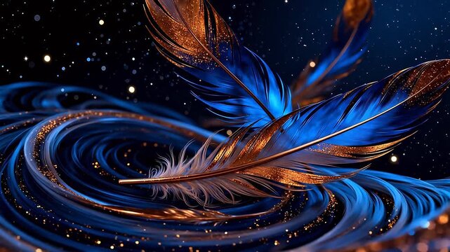 Glowing feathers in cosmic swirls