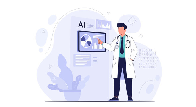 Doctor using AI technology for medical analysis and diagnosis on futuristic interface, digital health concept