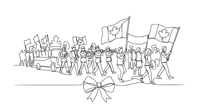 Canadian Parade Celebration: Marching Band, Flags, and Festive Atmosphere