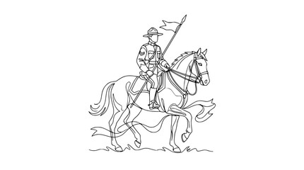 Obraz premium Equestrian Soldier with Flag - Continuous Line Drawing