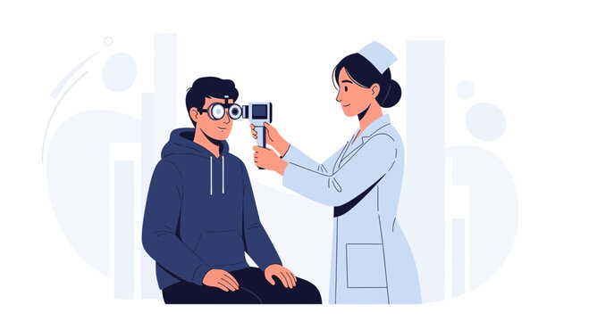 Ophthalmologist Examining Patient's Eyes with Specialized Equipment, Healthcare and Vision Check Concept