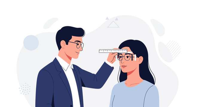 Optometrist Measuring Patient's Pupillary Distance for Eyeglasses Fitting