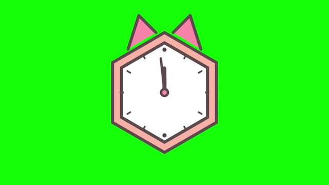 Kawaii Bubblegum Pink Hexagon Alarm Clock Timelapse and Ringing Animation Green Screen
