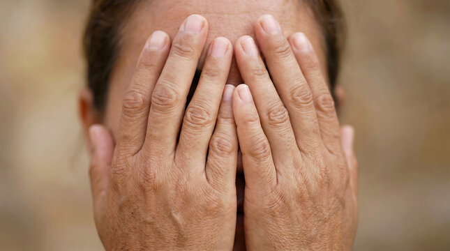 Man covering his face with his hands in a gesture of shame or embarrassment