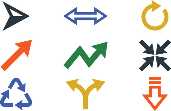 Colorful Arrow Icon Set with Direction Navigation Graphic Symbols for Infographics Financial Business Growth Trends Web Designs and Application Interface