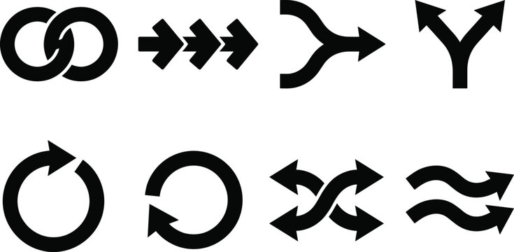 Abstract Arrow Icons and Direction Symbols Vector Collection in Black Silhouette Style