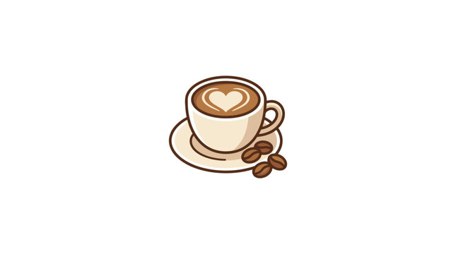 Latte Coffee Cup with Heart Art and Beans