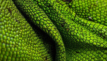 Obraz premium Close-up of vibrant green lizard skin texture with intricate scales and natural patterns.