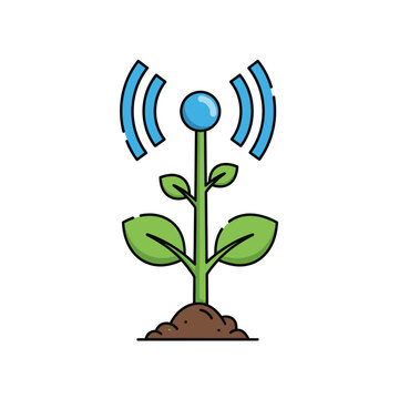 Smart Agriculture Technology Plant Icon with Wi-Fi Signal