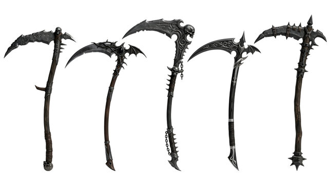 Halloween grim reaper scythes isolated on transparent background