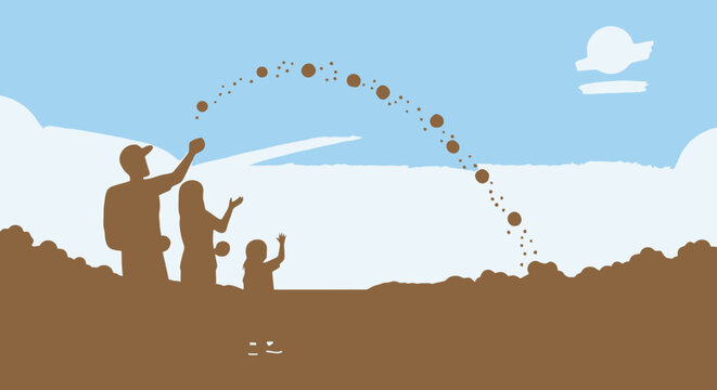 Family Silhouettes Throwing Objects in the Air.