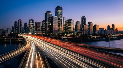 Fototapeta premium Dusk Cityscape Light Trails Motion Aesthetic