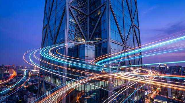 Double Exposure Light Trails with Building