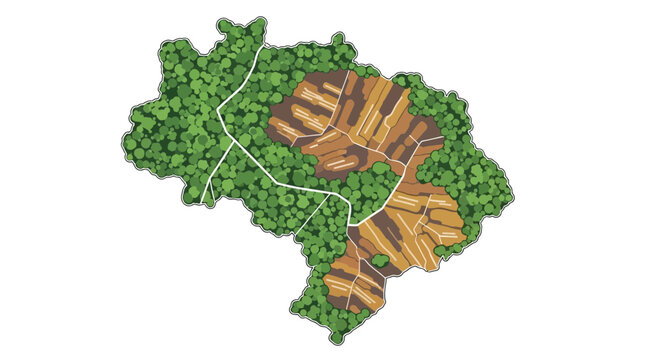Vector illustration of forest with paths and clearings