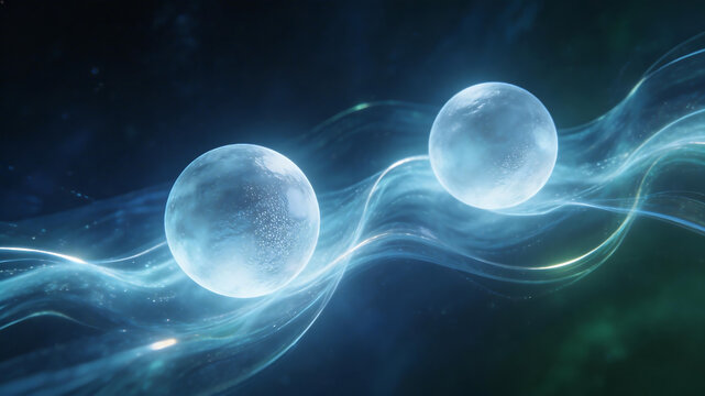 Two glowing spheres in space