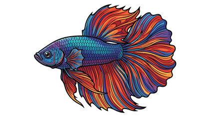 Fototapeta premium Colorful Betta Fish Illustration with Vibrant Fins on White Background