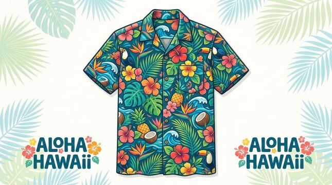 Floral aloha hawaiian shirt with tropical pattern design for summer vacation holiday beach wear