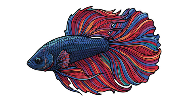 Colorful betta fish illustration with vibrant flowing fins on white background