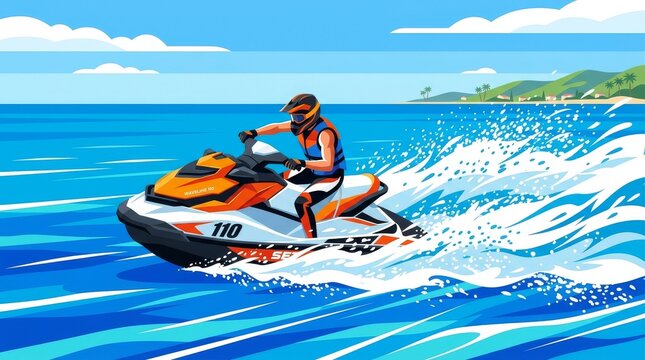 Person riding jet ski on sunny tropical ocean with watercraft vacation tropical sunshine