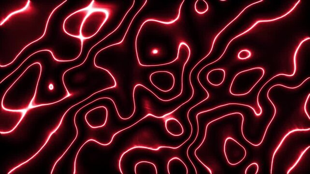 Abstract red neon light lines moving on dark background seamless loop video animation digital fluid flow art with glowing energetic patterns smooth animation, dynamic visual effect creative design