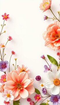 Floral Border Frame with Pastel Spring Flowers