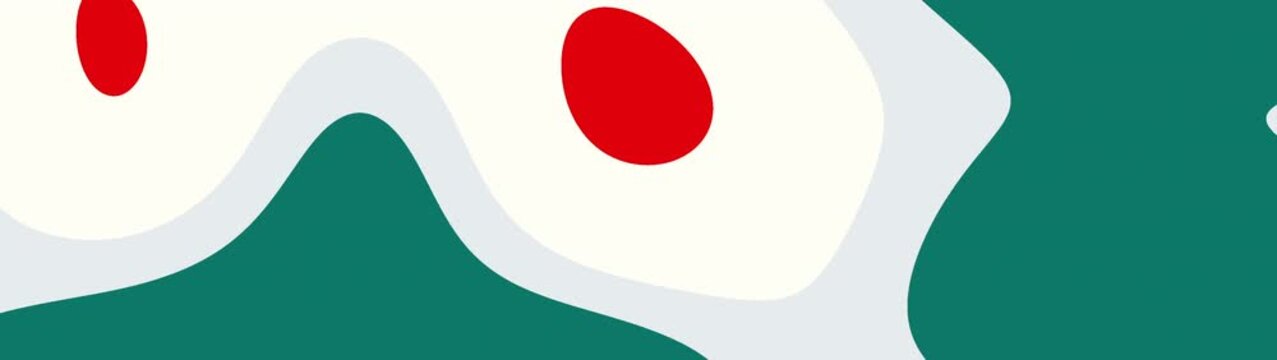 Abstract flat illustration with organic biomorphic shapes in teal green, white, gray, and red tones. Modern minimalist composition featuring smooth contours, layered forms, and playful retro-inspired 