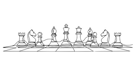 Minimalist Chess Game Line Art: Strategy and Tactics on White Background © Ellaut