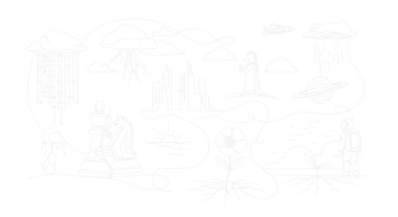 Obraz premium Abstract Line Art: Conceptual Journey of Growth, Weather, and Connection