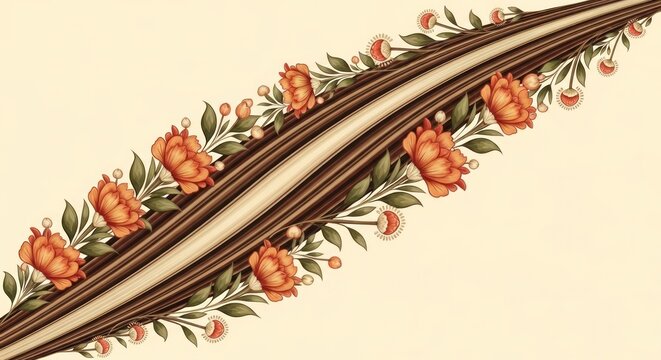 Elegant Floral Border Design with Orange Blossoms and Green Leaves.