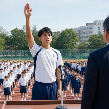 体育祭で選手宣誓する男子生徒 Japanese school sports festival