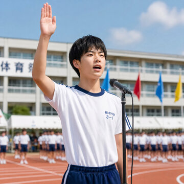 体育祭で選手宣誓する男子生徒 Japanese school sports festival
